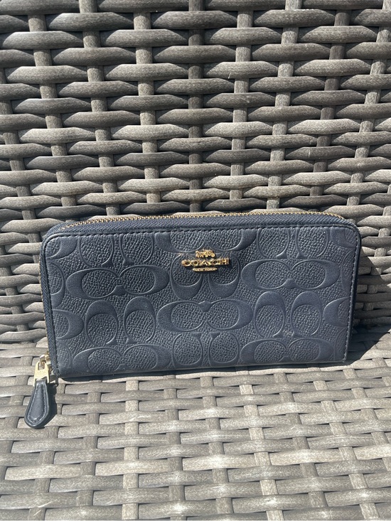 Coach Handbags - COACH Long Zip Around Wallet Signature Leather Navy Blue